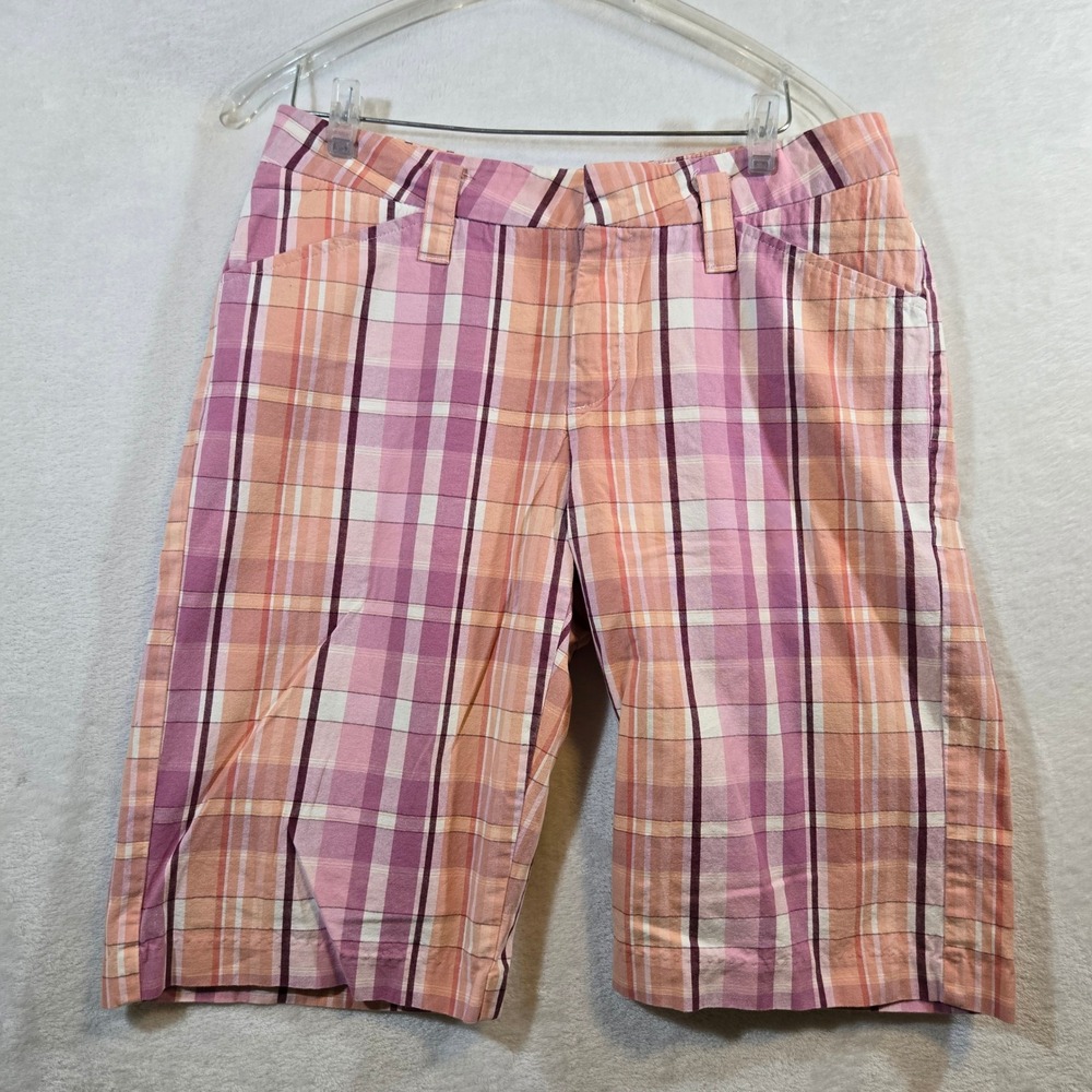 Lee Womens Plaid One True Fit Shorts Cotton Spandex Casual Pink Size 10 Medium‎
